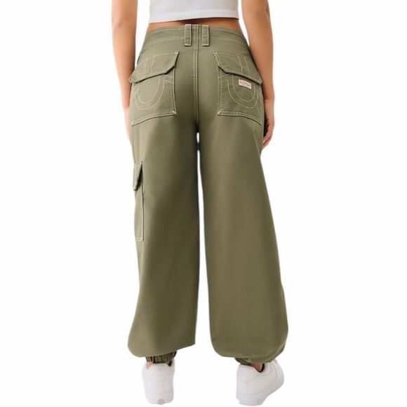 TRUE RELIGION Bobbi Baggy Cargo Joggers Green Size 27 MSRP $199 - Picture 3 of 10